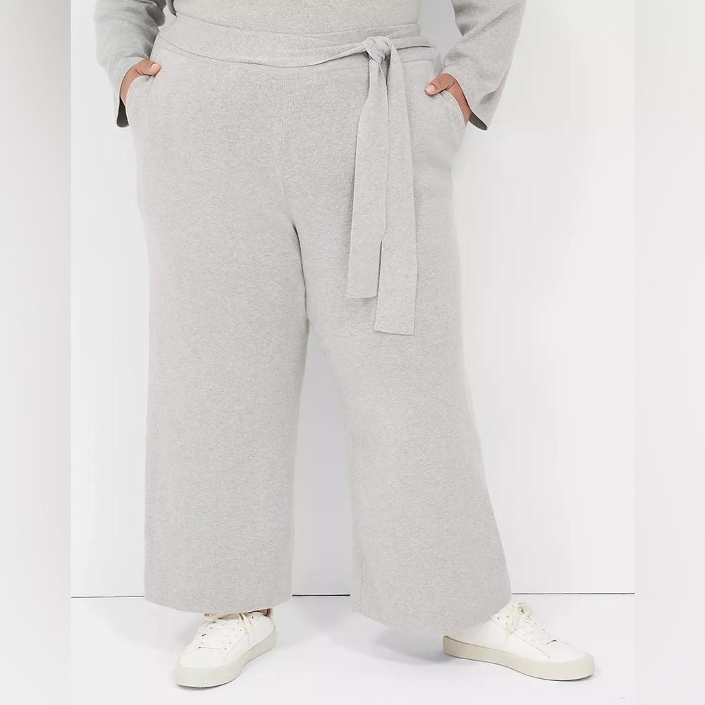 Lane Bryant Pull on Sweater Pants Tie Waist Leisure Comfort Light Grey Size 18